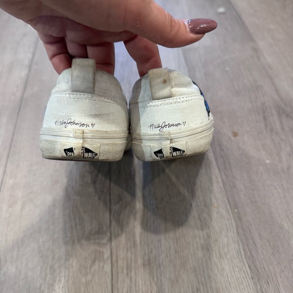 Blue Butterfly White Slip On Vans - Custom Painted Vans Shoes Youth Size 5 - Picture 3 of 9